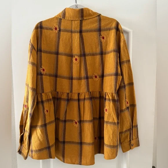 NWOT - Embroidered Flannel Babydoll Top - Picture 6 of 9